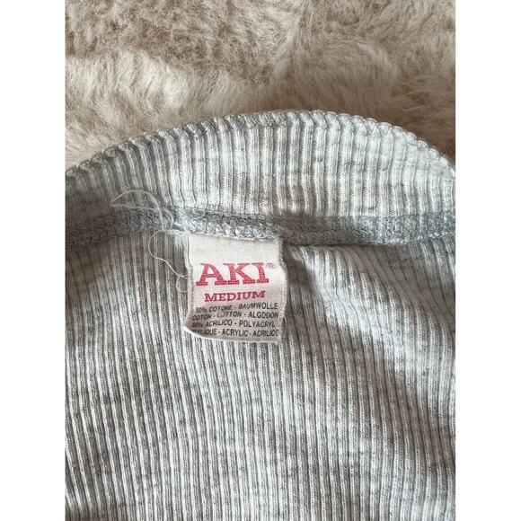 AKI men gray Thermal Long Sleeve Crew Neck T-Shirt 3 button front sz medium - Picture 8 of 10